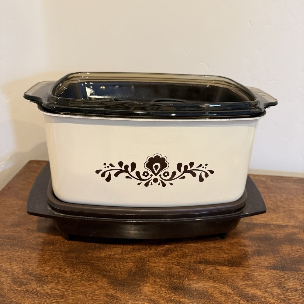 West Bend Rectangle Slow Cooker Cream Brown Floral 6 qt. Vintage Working